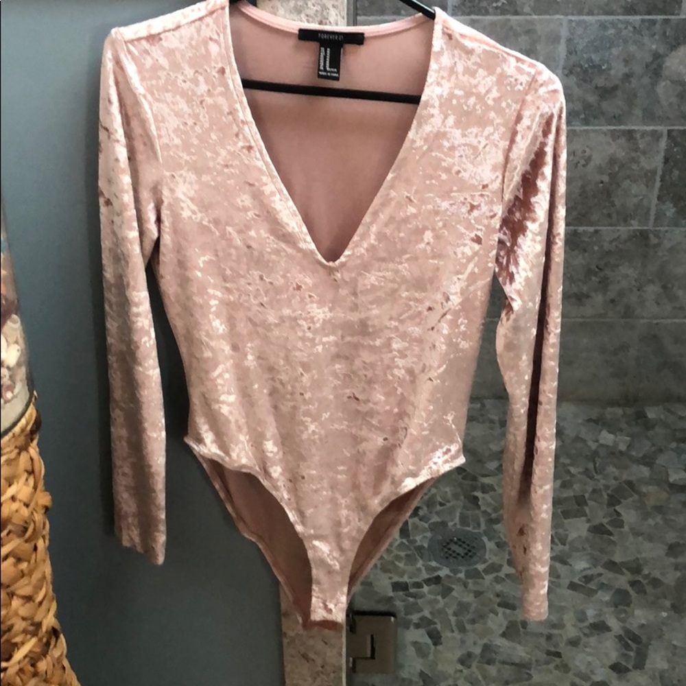 Pink velvet bodysuit